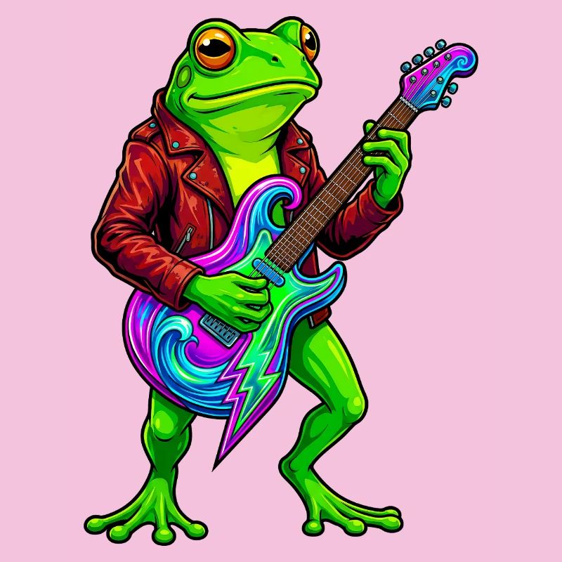 Frosch mit Jacke und Neon E-Gitarre