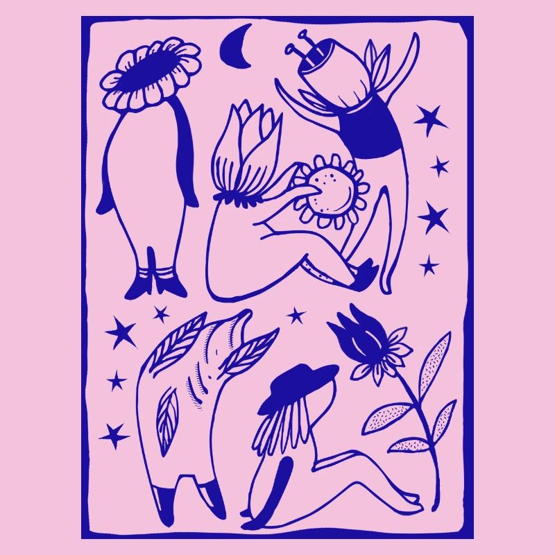 Figures de danse au clair de lune dans la forêt étoilée