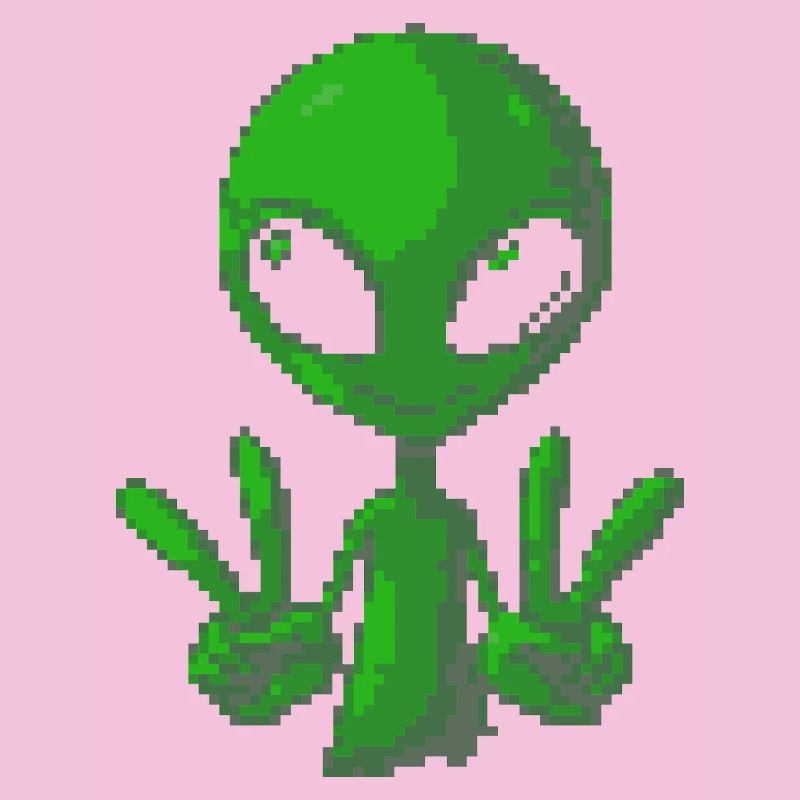 Pixel grünes Alien-Peace-Zeichen-Tee