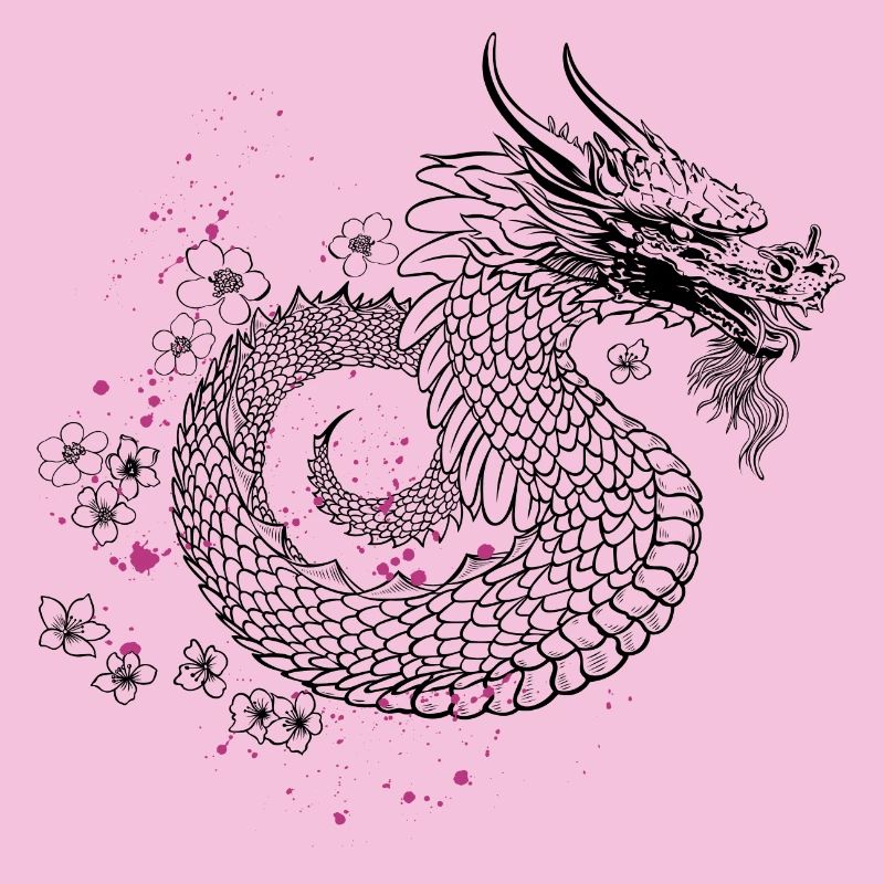 Dragon with Cherry Blossoms Sakura Style