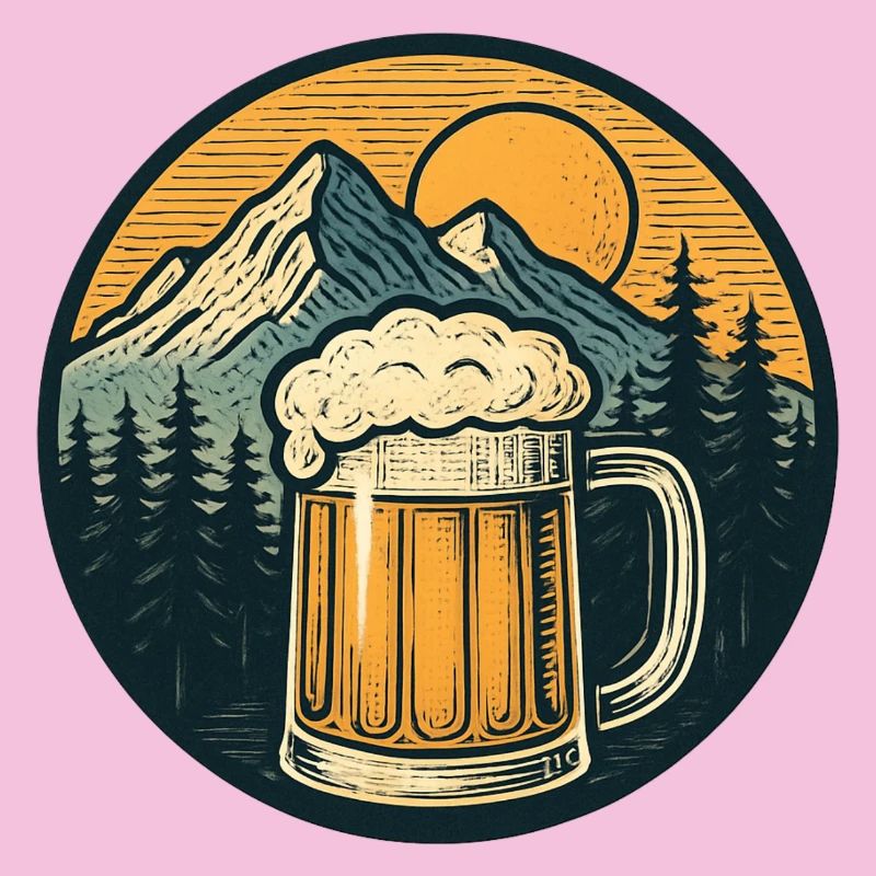 Chope de bière de forêt de montagne coucher de soleil