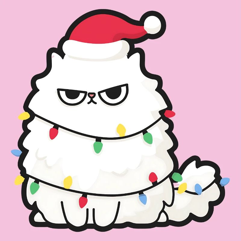 Grimmige Weihnachtskatze mit Lichtern