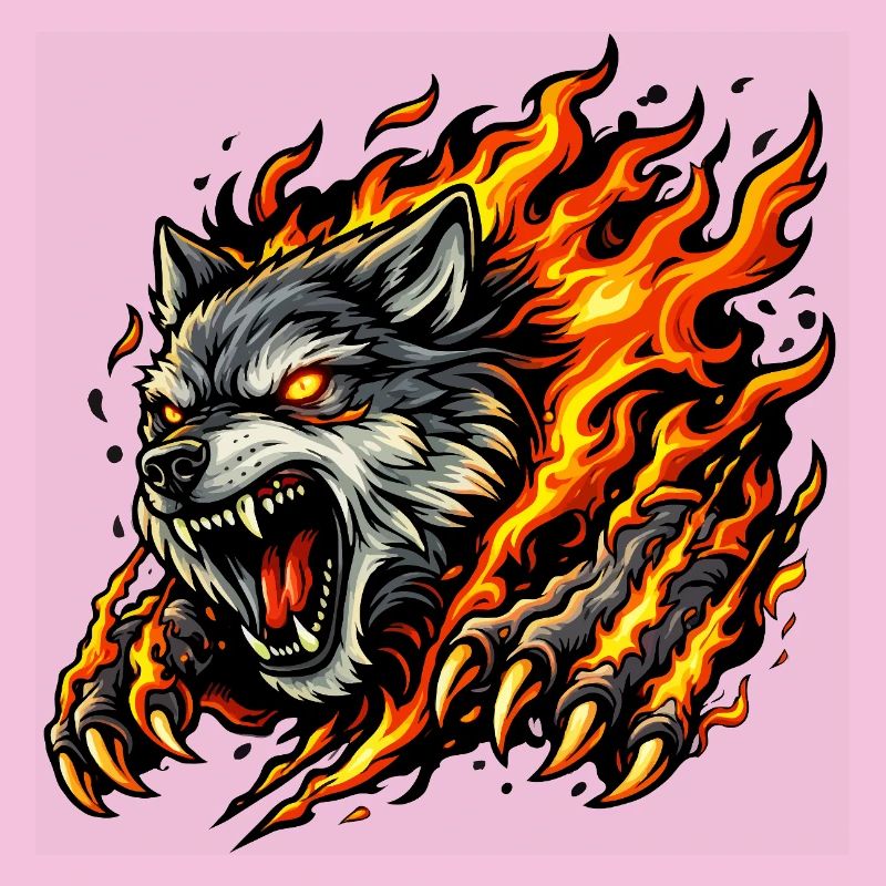 Wolf In Flame Eruption