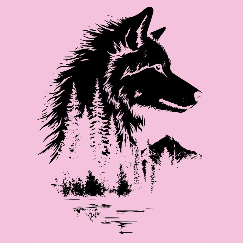 Silhouette de forêt de visage de loup
