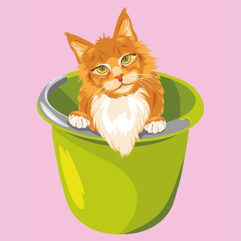 Niedliche rote Katze lugt aus dem Eimer