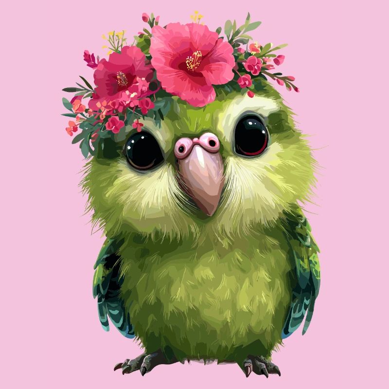 Perroquet de printemps avec couronnes de fleurs