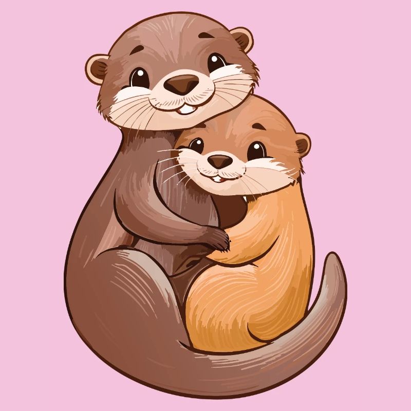 Two cute otters cuddle