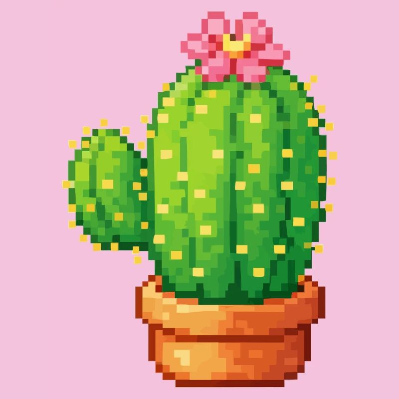 Cactus pixel avec fleur