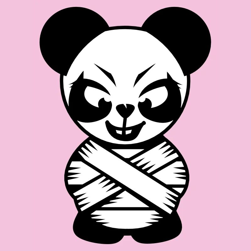 Panda bear with straitjacket and crazy eyes