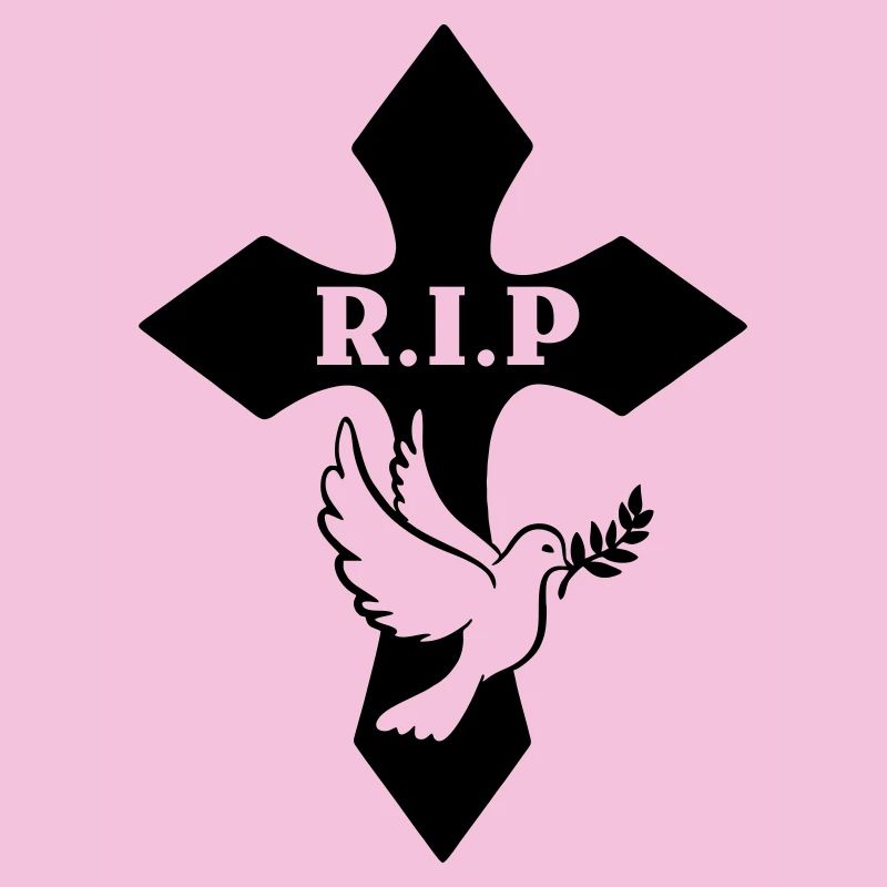 Cross with pigeon and text R.I.P