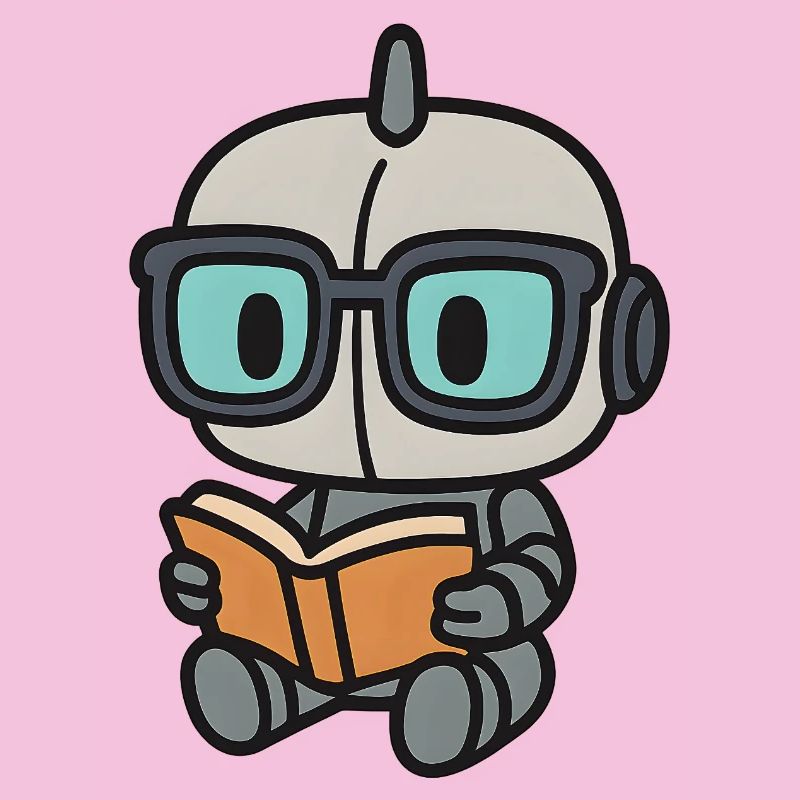 Geek robot with glasses and book