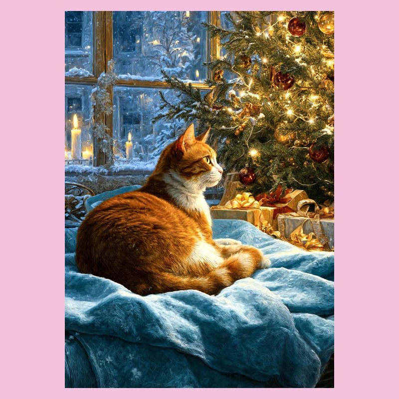 Chat de Noël confortable par arbre