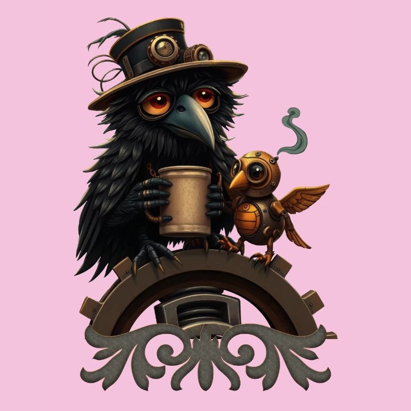 Steampunk Rabe mit Becher