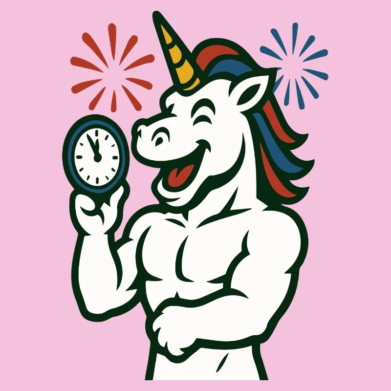 Starkes Einhorn-Zeit-Illustrationsmaskottchen