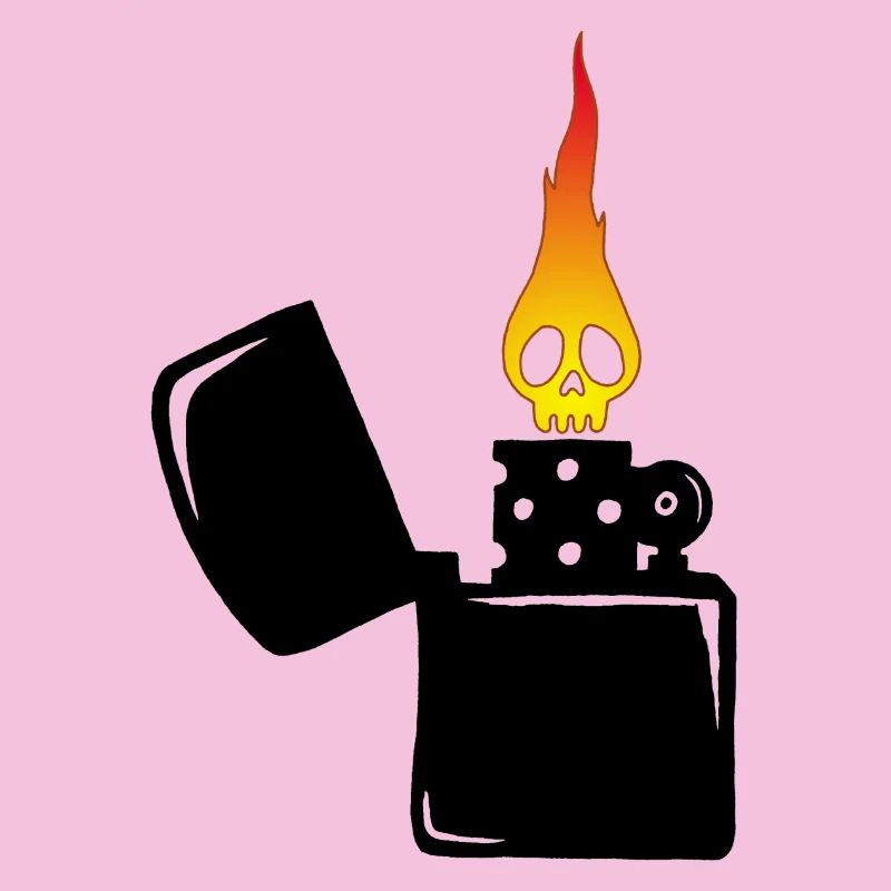 Flammenschädel und schwarzes Feuerzeug