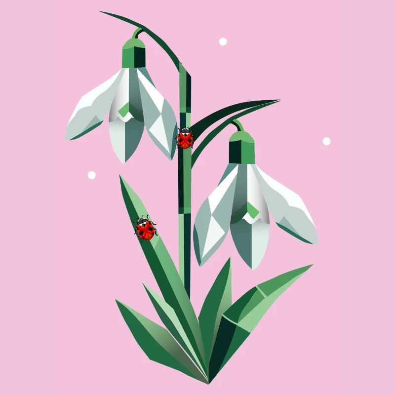 Two snowdrops with ladybugs