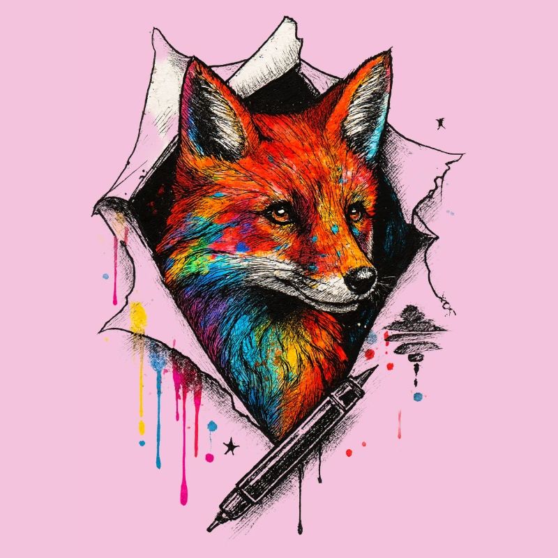 Regenbogenfuchs Kunst mit Farbspritzer