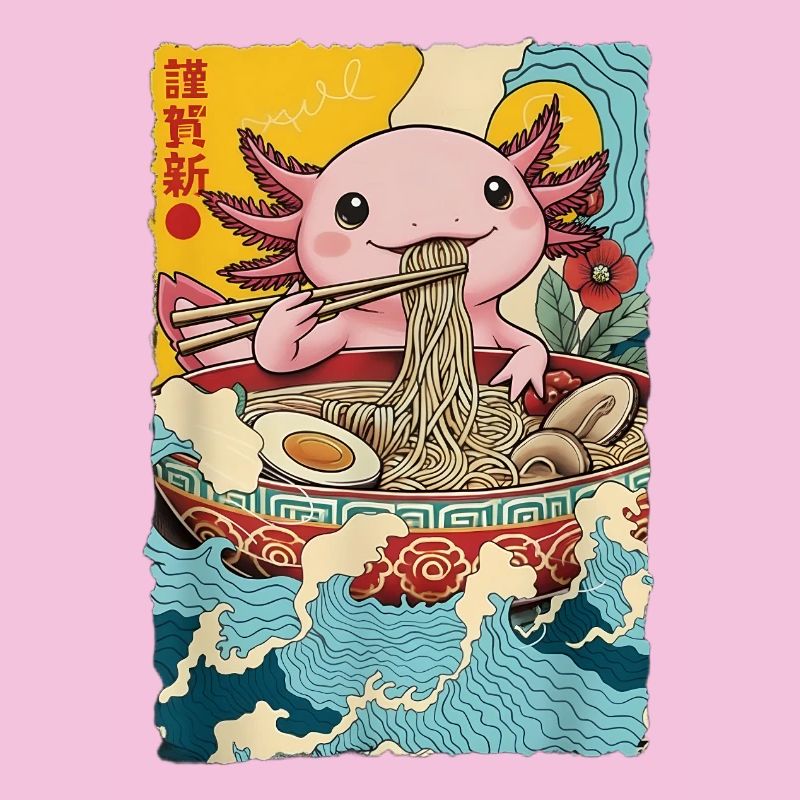 Axolotl eats ramen noodles