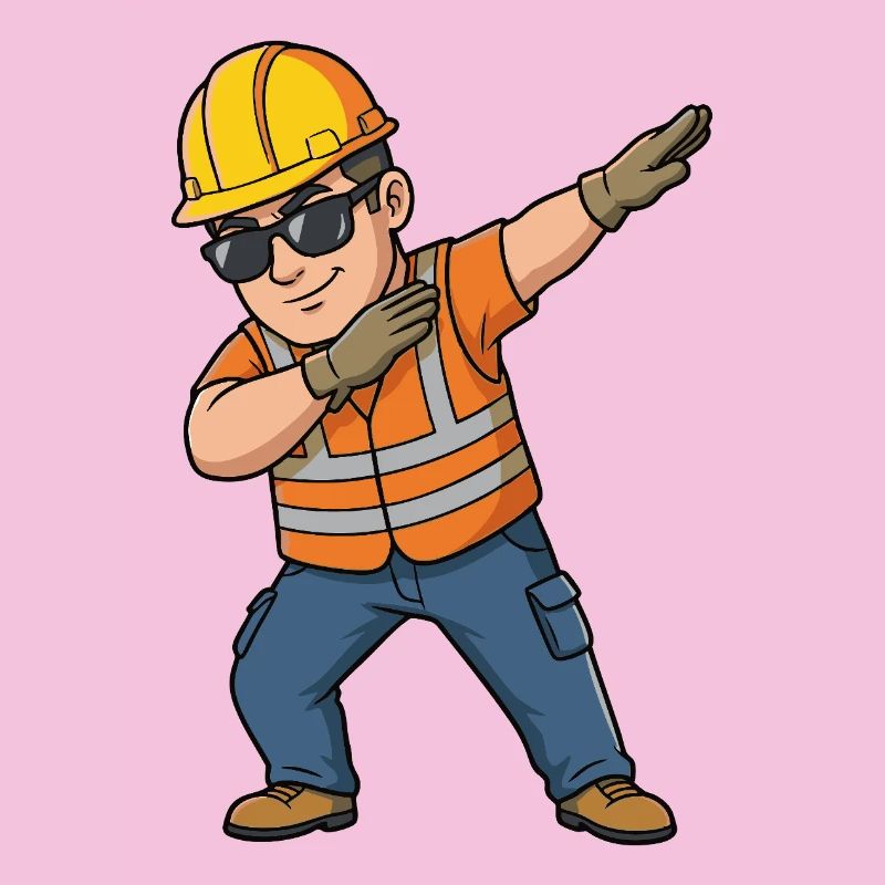 Ouvrier du bâtiment en train de s’attaquer – Motif de dessin animé drôle