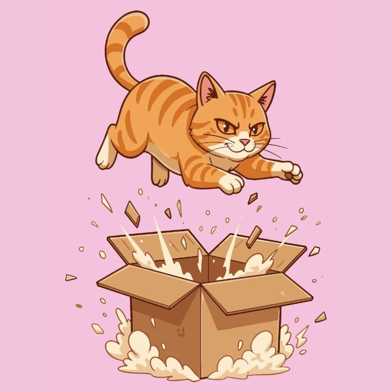 Katzensturm auf Kartonbox Cartoon