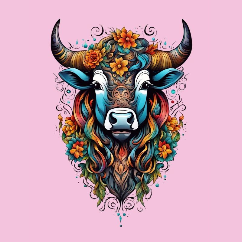 Bison couvert de fleurs dans un éclat de couleurs
