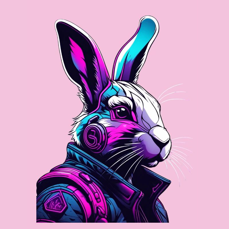 Lapin néon avec casque et look numérique