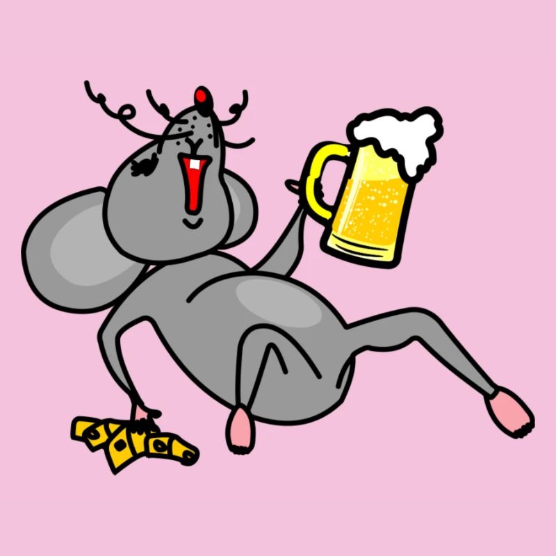 Mouse drunk with beer and cheese