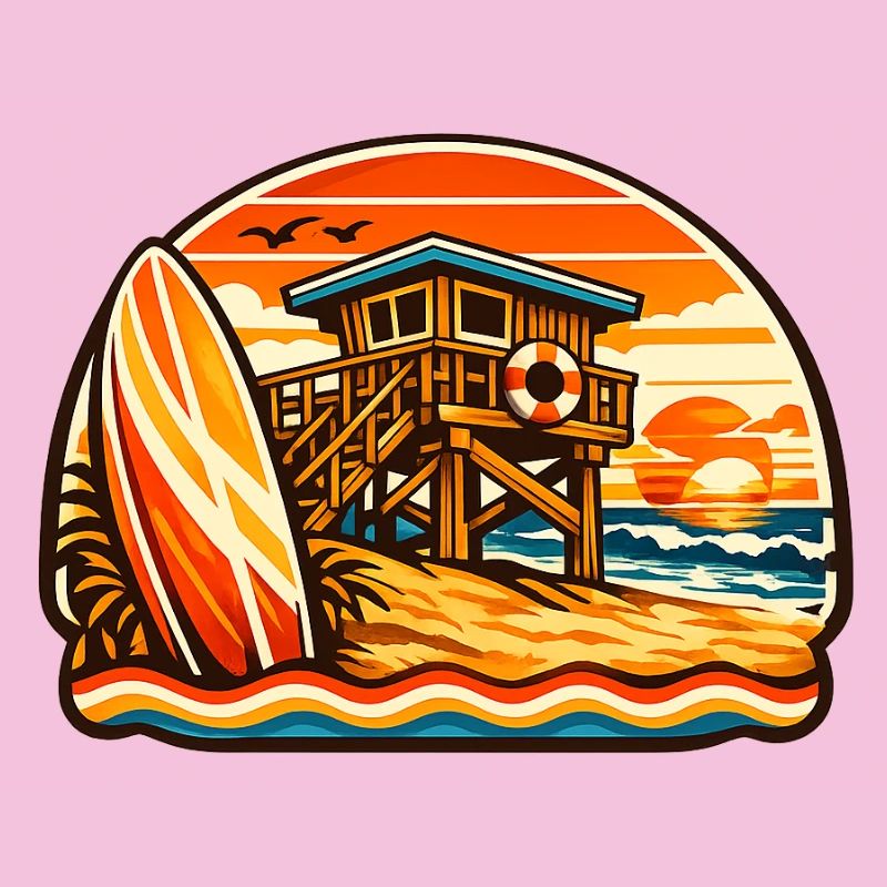 Beach Lifeguard Sunset Surfboard