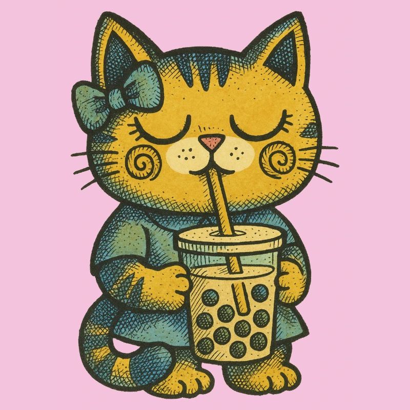Bubble Tea Cat Cozy Charm