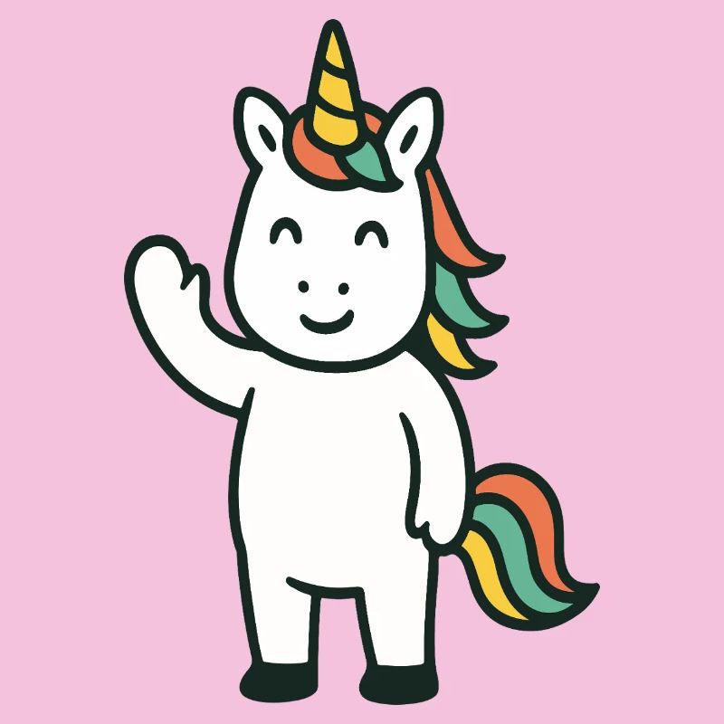 Niedliches Winkendes Einhorn mit buntem Mähnen-Maskottchen