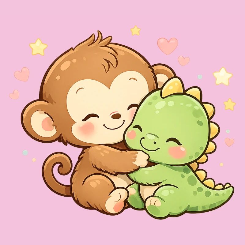 Cute Monkey & Baby Dino Cuddle
