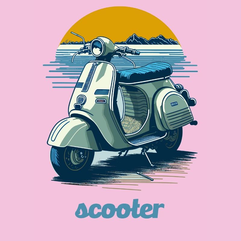 Vintage scooter with mountain backdrop