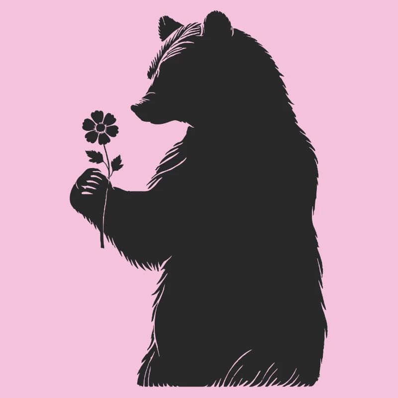 Ours doux avec fleur dans le style de la main - silhouette