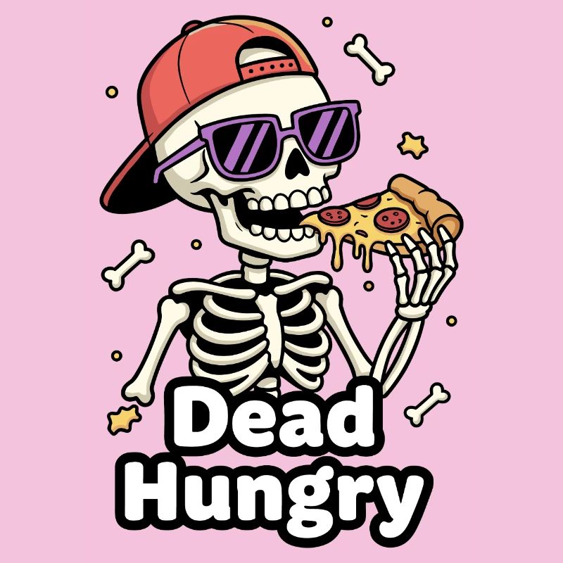Pizza squelette affamé mort