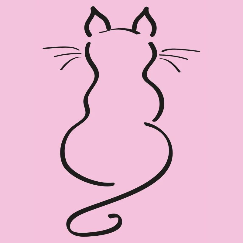 Cat Minimalist Line Back Plain Thick
