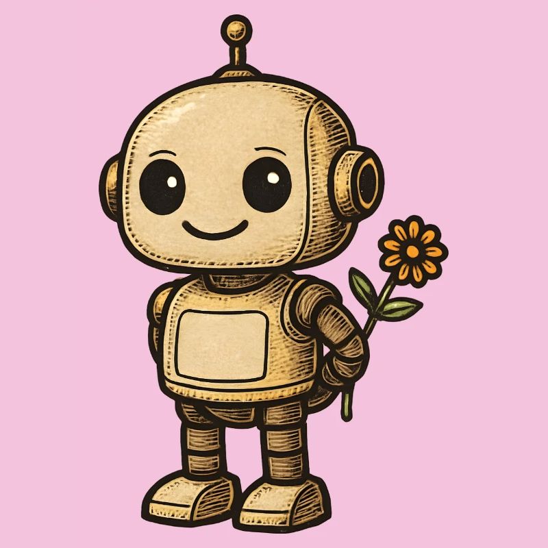 Retro-Roboter mit Blume