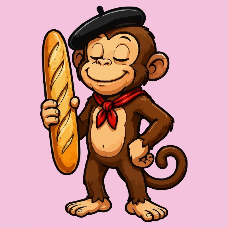 Baguette-Affe mit Baskenmütze