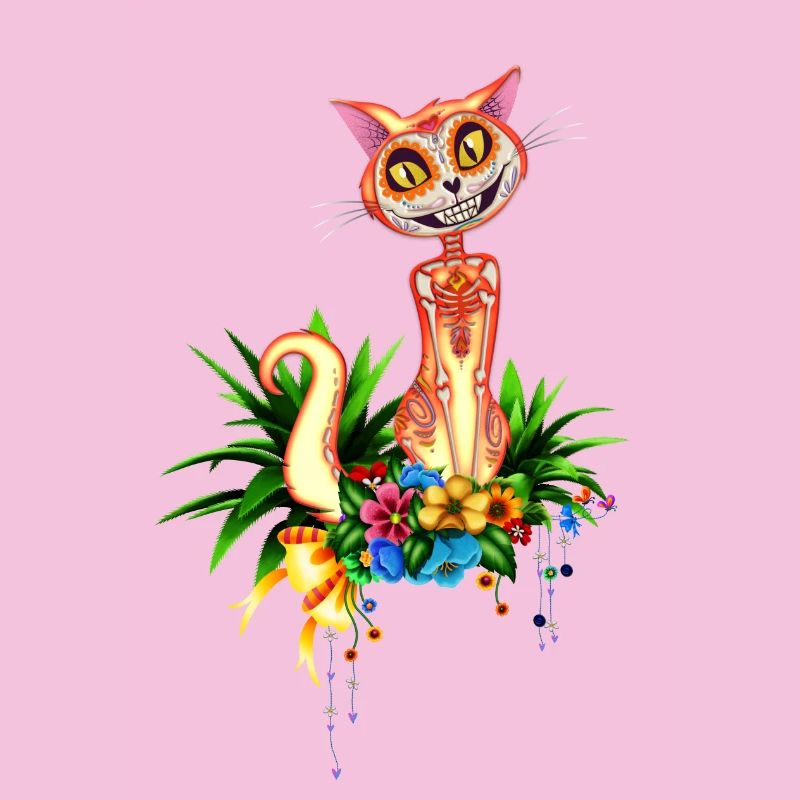 Mignon chat crâne de sucre avec des fleurs