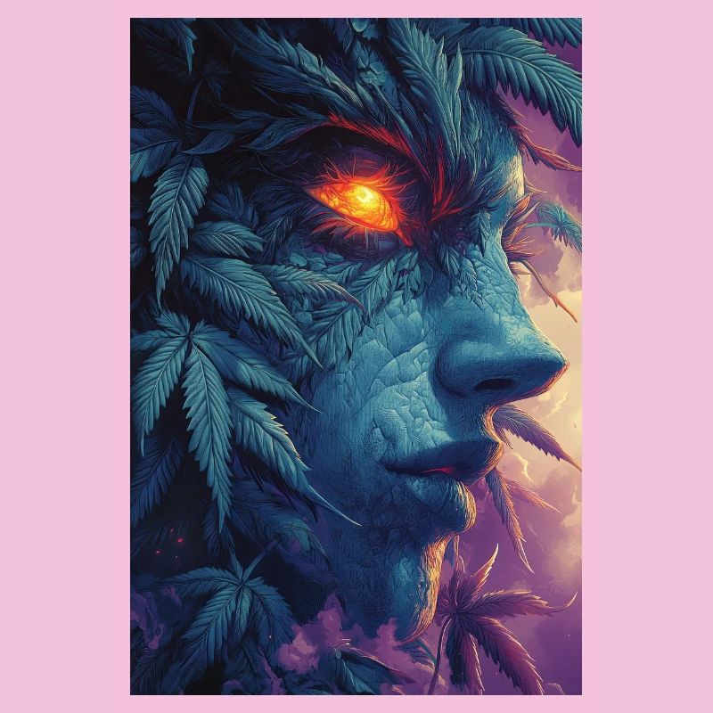 Visage de feuille avec œil de feu