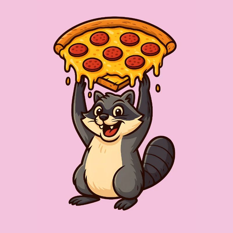 Waschbär trägt Pizza
