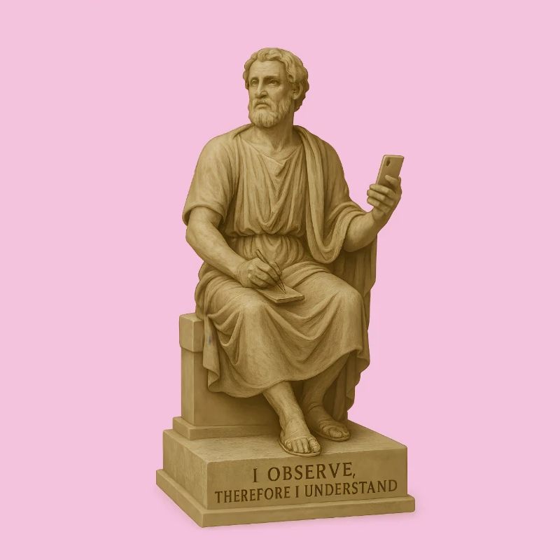 Antiker Philosophenstatue mit Smartphone