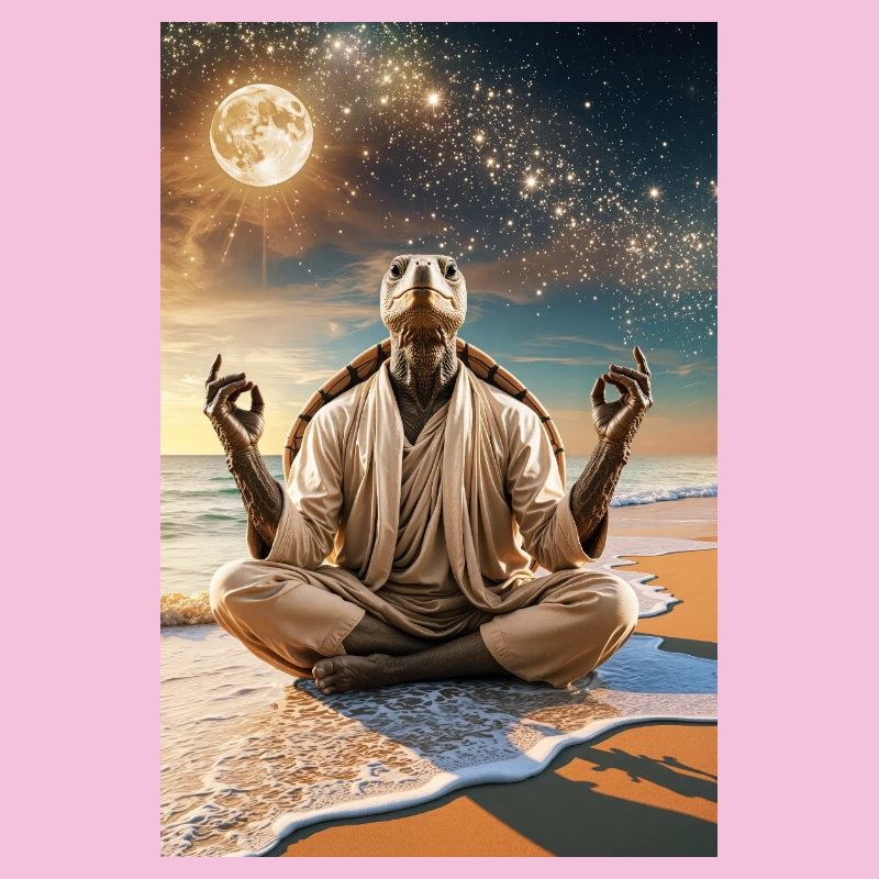 Humanoid Turtle Meditating Under the Moon