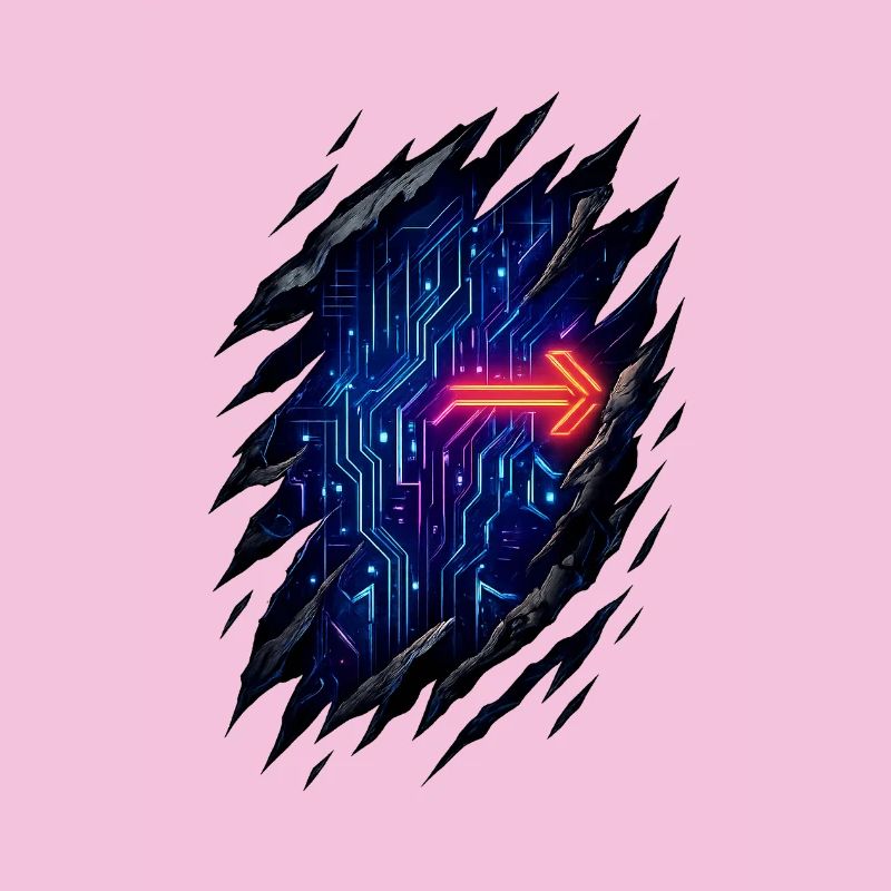 Futuristic Circuit Path with Neon Arrow