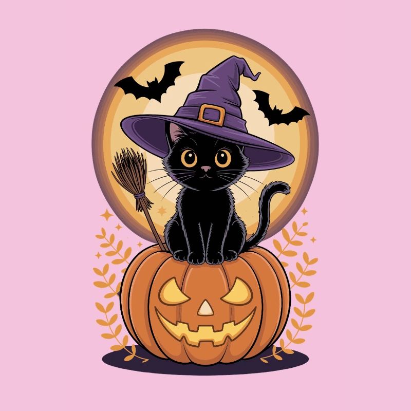 Chat sorcier avec vue sur la citrouille