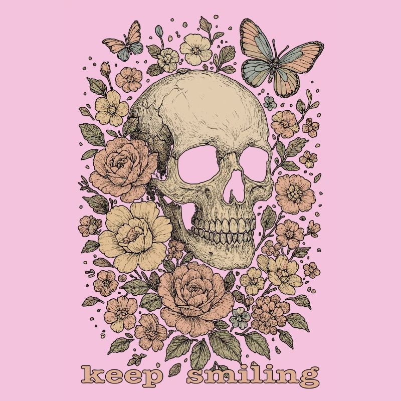 Keep smiling - Totenkopf & Blumen