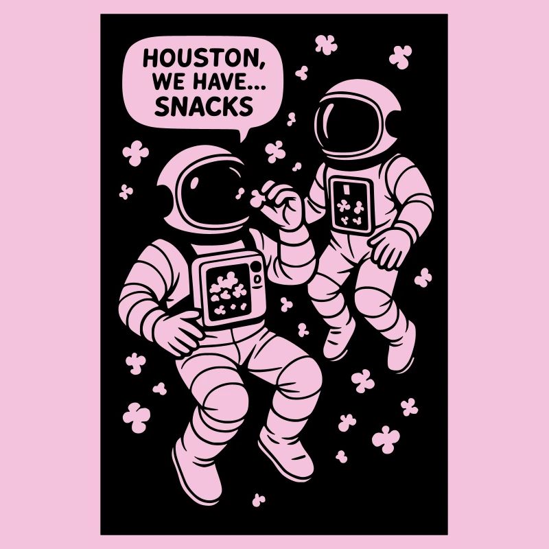 Astronauts with popcorn black and white