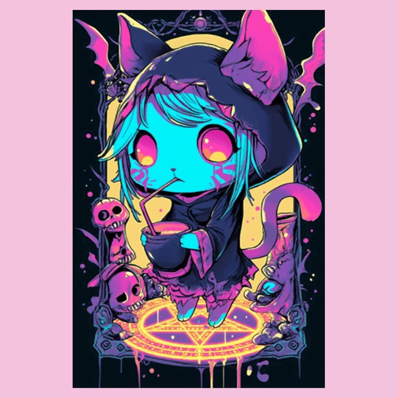 Sweat à capuche Neon Cat Magic | Chat punk