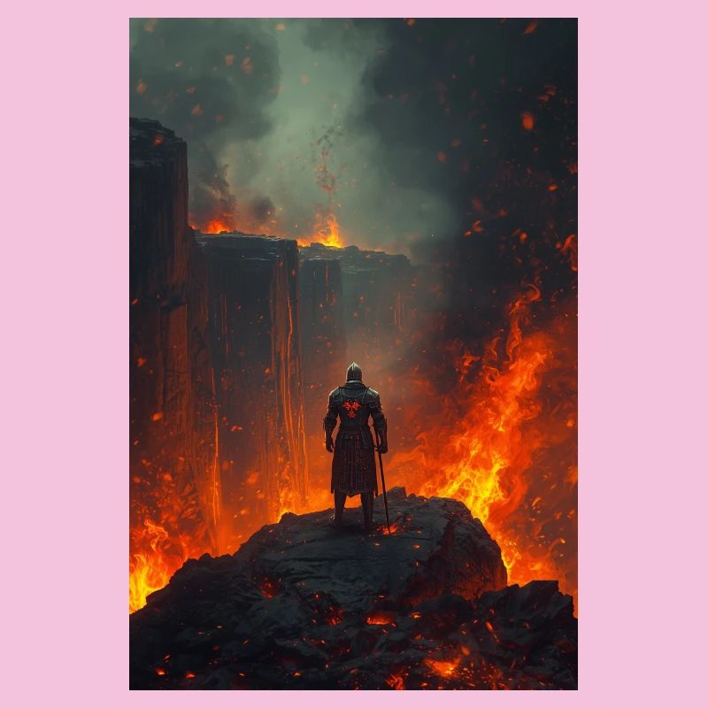 Flammender Ritter am Lavafeld