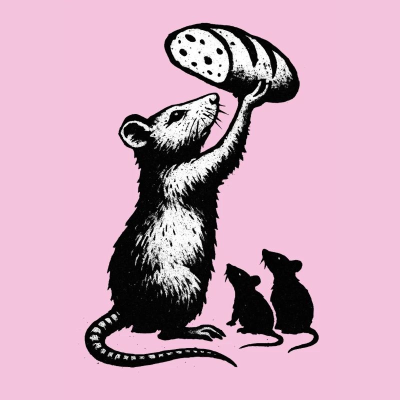 Rat soulevant une miche de pain – illustration graphique