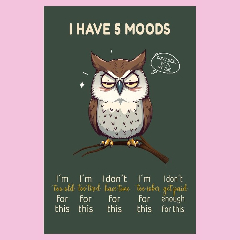 Grumpy Owl – I Have 5 Moods Funny Design